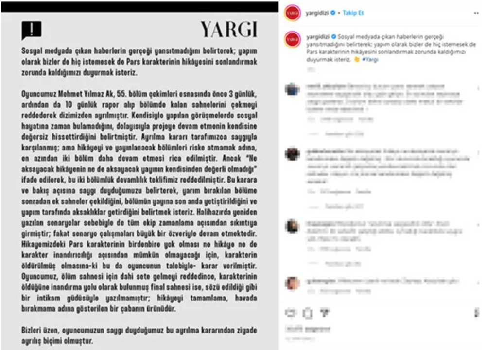 ay yapim dan mehmet yilmaz ak in yargi dizisine vedasi ile ilgili aciklama